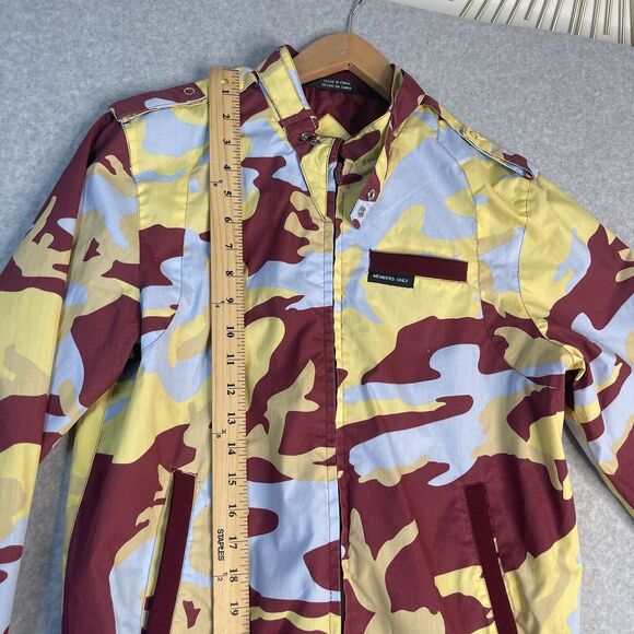 Members Only Iconic Racer Jacket Small Camo Bomber Burgundy 80’s Fashion Retro - Picture 9 of 15